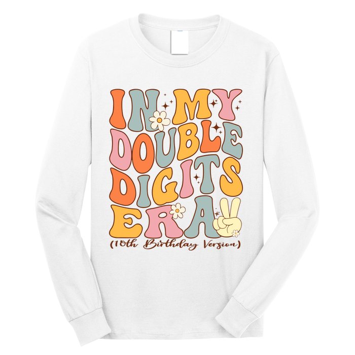 In My Double Digits Era 10th Birthday Groovy Retro Girl Boy Long Sleeve Shirt