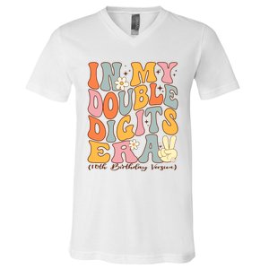 In My Double Digits Era 10th Birthday Groovy Retro Girl Boy V-Neck T-Shirt