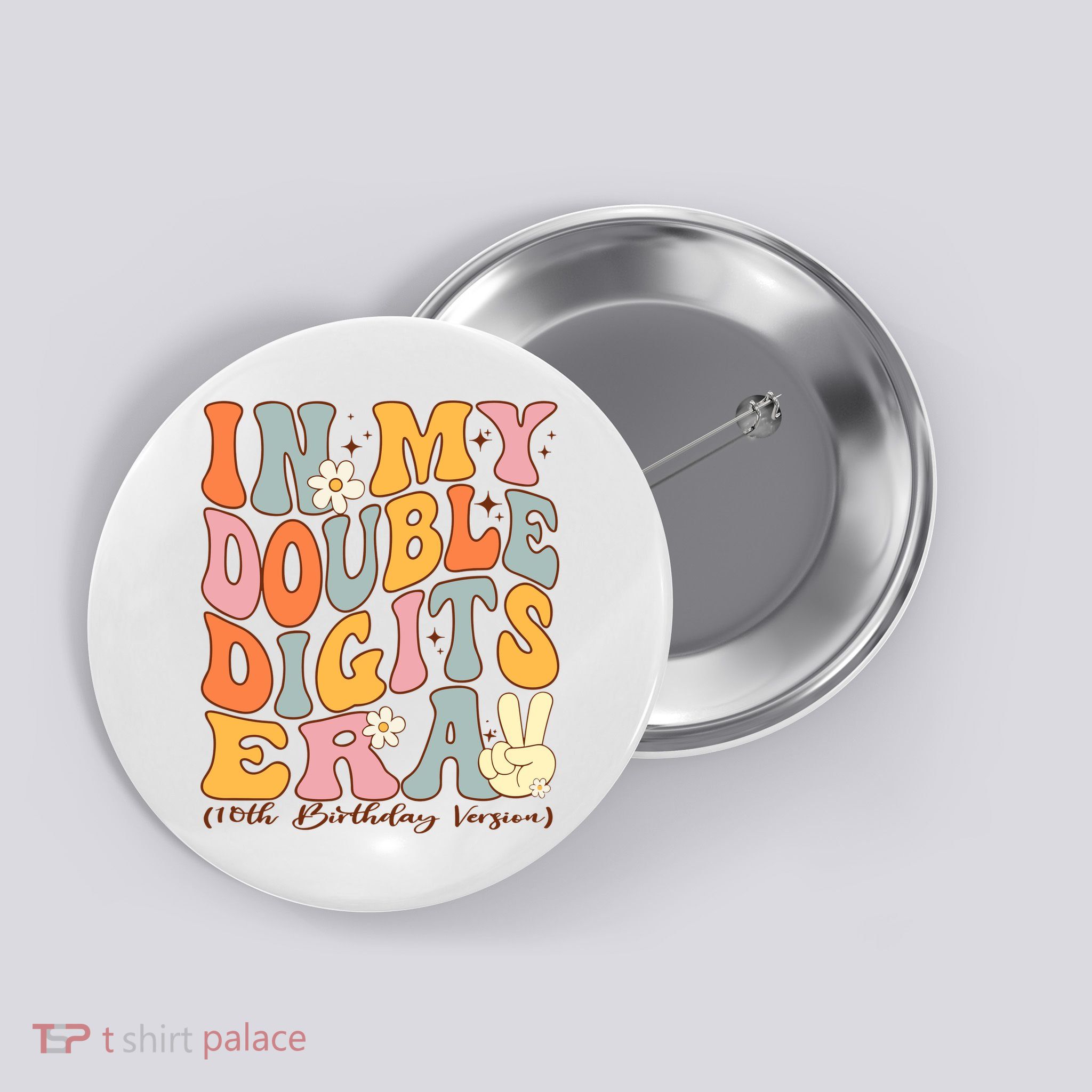 In My Double Digits Era 10th Birthday Groovy Retro Girl Boy Button