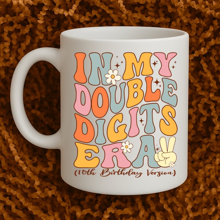 In My Double Digits Era 10th Birthday Groovy Retro Girl Boy Mug