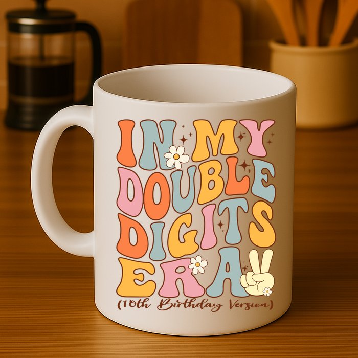 In My Double Digits Era 10th Birthday Groovy Retro Girl Boy Mug