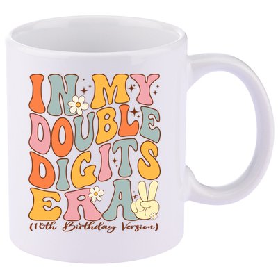 In My Double Digits Era 10th Birthday Groovy Retro Girl Boy 11oz C Handle Ceramic Mug