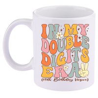 In My Double Digits Era 10th Birthday Groovy Retro Girl Boy 11oz C Handle Ceramic Mug