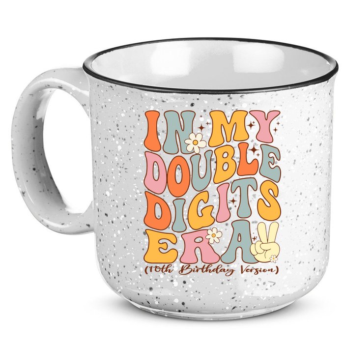 In My Double Digits Era 10th Birthday Groovy Retro Girl Boy 15oz Campfire Ceramic Mug