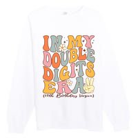 In My Double Digits Era 10th Birthday Groovy Retro Girl Boy Premium Crewneck Sweatshirt