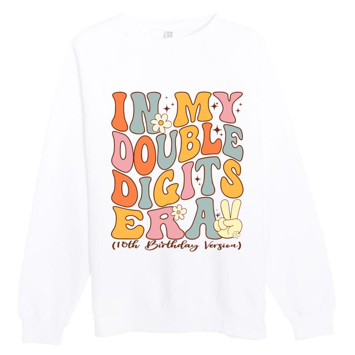 In My Double Digits Era 10th Birthday Groovy Retro Girl Boy Premium Crewneck Sweatshirt