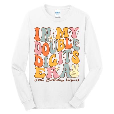 In My Double Digits Era 10th Birthday Groovy Retro Girl Boy Tall Long Sleeve T-Shirt