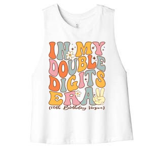 In My Double Digits Era 10th Birthday Groovy Retro Girl Boy Women's Racerback Cropped Tank