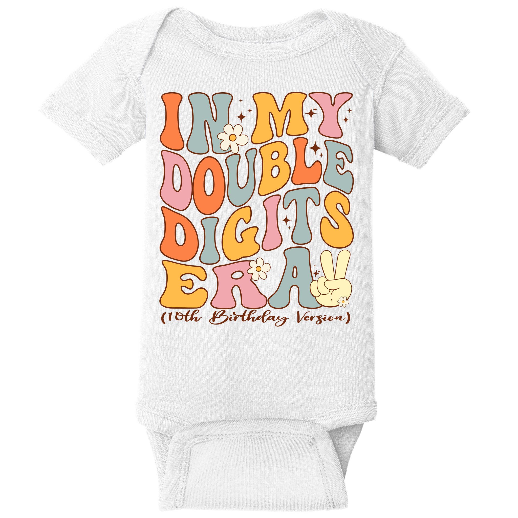 In My Double Digits Era 10th Birthday Groovy Retro Girl Boy Baby Bodysuit