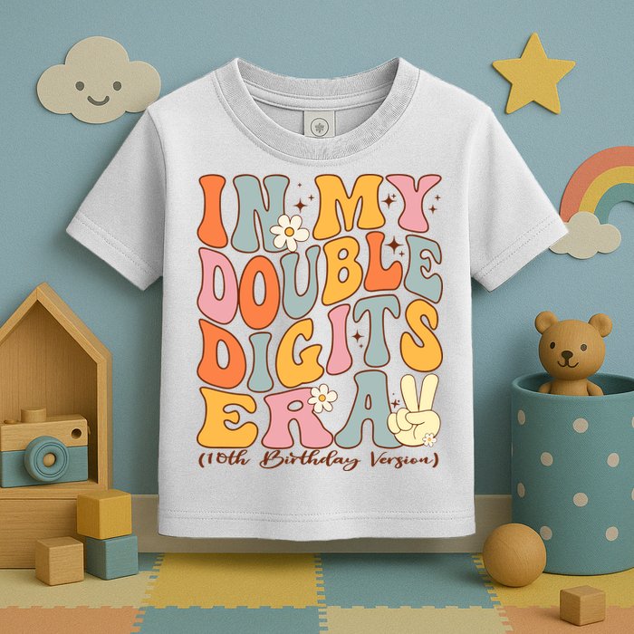 In My Double Digits Era 10th Birthday Groovy Retro Girl Boy Toddler T-Shirt