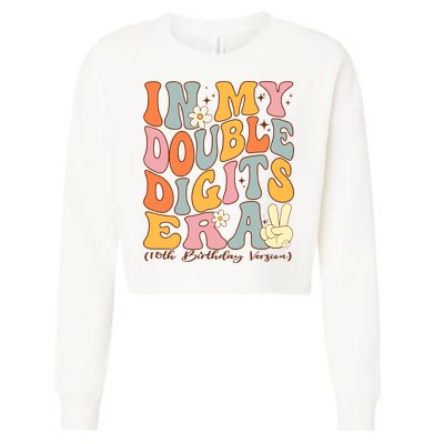 In My Double Digits Era 10th Birthday Groovy Retro Girl Boy Cropped Pullover Crew