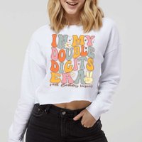 In My Double Digits Era 10th Birthday Groovy Retro Girl Boy Cropped Pullover Crew
