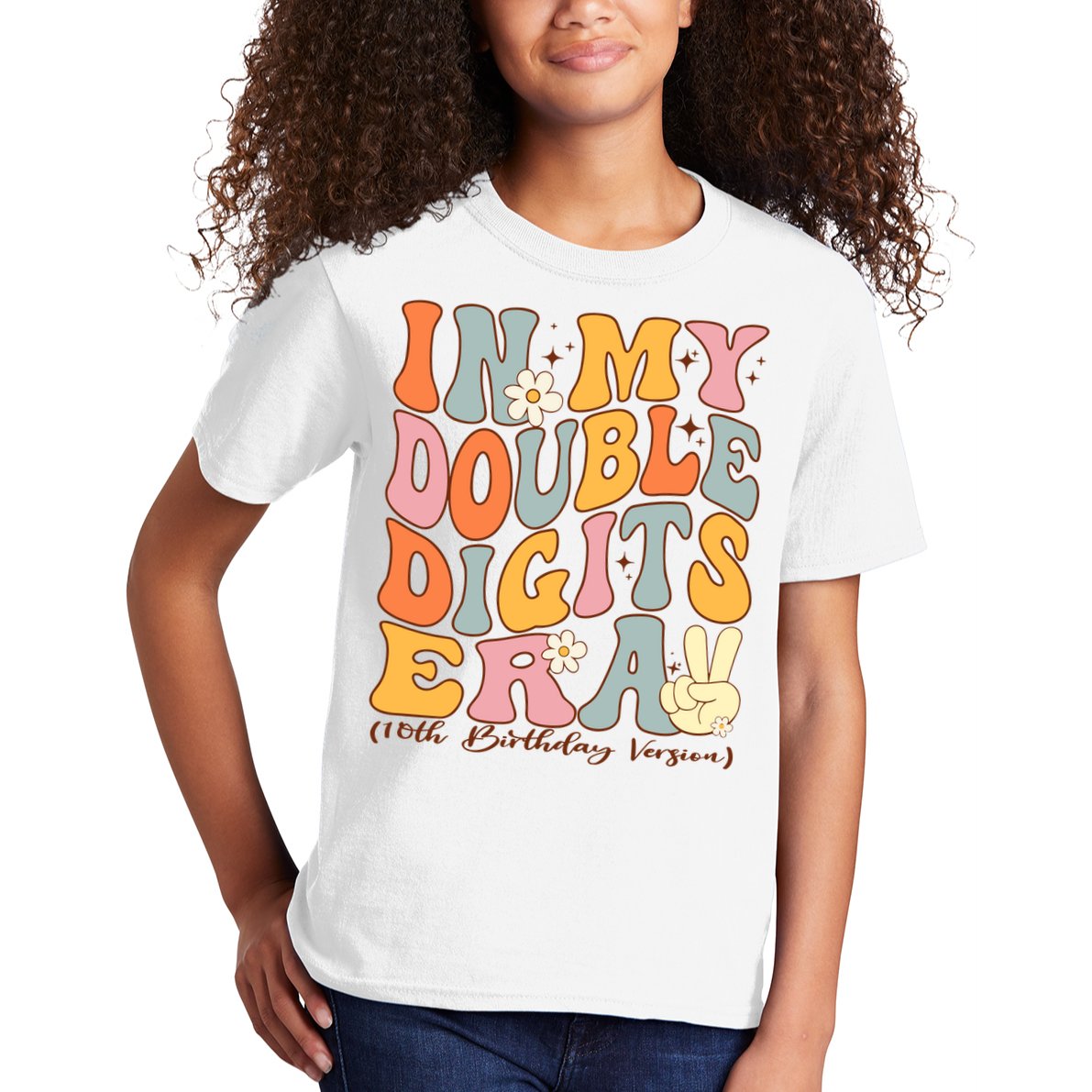 In My Double Digits Era 10th Birthday Groovy Retro Girl Boy Kids T-Shirt
