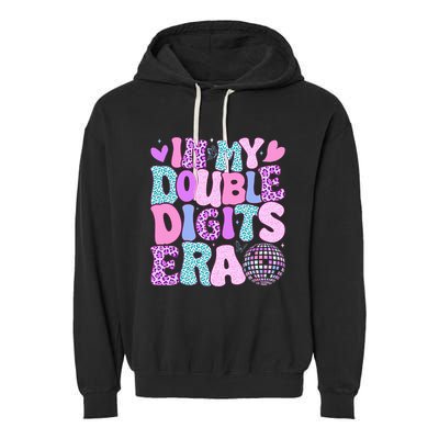 In My Double Digits Era Retro 10 Year Old 10th Birthday Garment-Dyed Fleece Hoodie