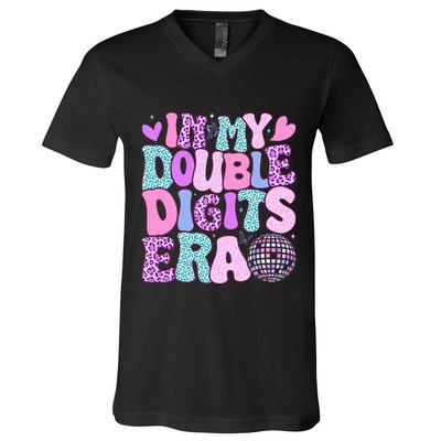 In My Double Digits Era Retro 10 Year Old 10th Birthday V-Neck T-Shirt