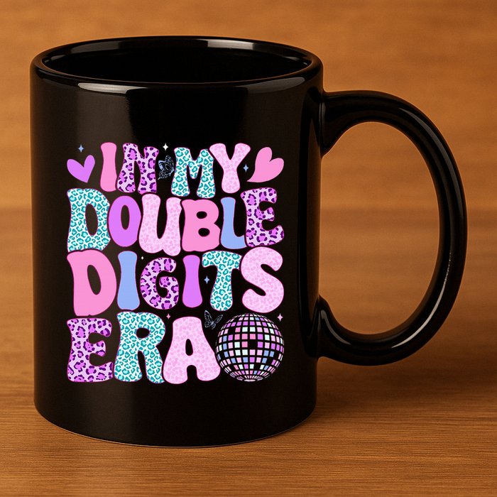 In My Double Digits Era Retro 10 Year Old 10th Birthday 11oz C Handle Ceramic Mug