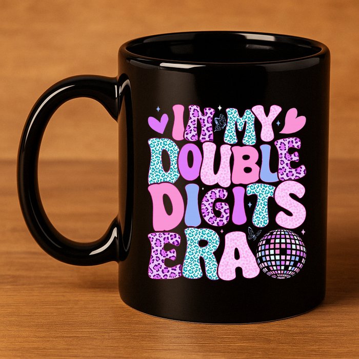 In My Double Digits Era Retro 10 Year Old 10th Birthday 11oz C Handle Ceramic Mug