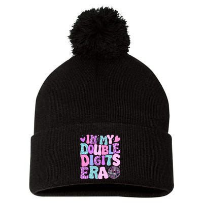 In My Double Digits Era Retro 10 Year Old 10th Birthday Pom Pom 12in Knit Beanie