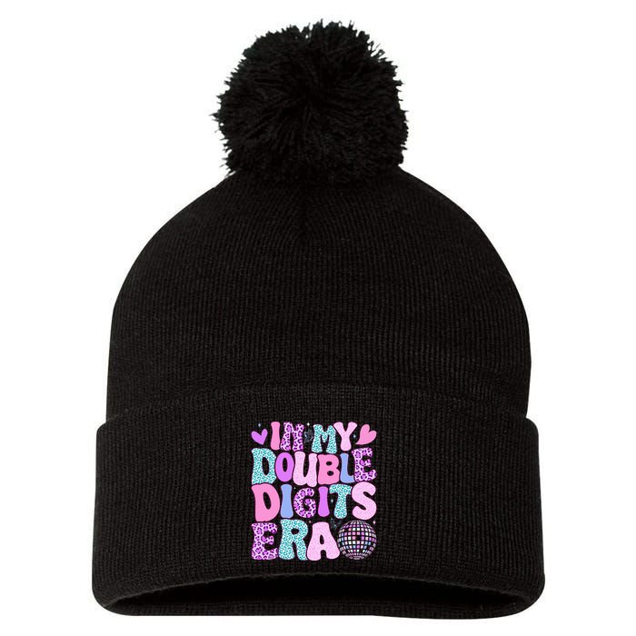 In My Double Digits Era Retro 10 Year Old 10th Birthday Pom Pom 12in Knit Beanie