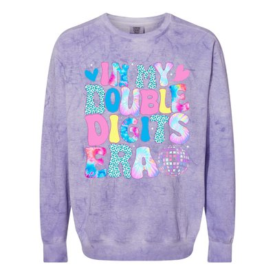 In My Double Digits Era Retro 10 Year Old 10th Birthday Girl Colorblast Crewneck Sweatshirt