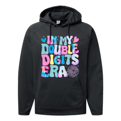 In My Double Digits Era Retro 10 Year Old 10th Birthday Girl Performance Fleece Hoodie