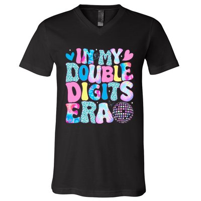 In My Double Digits Era Retro 10 Year Old 10th Birthday Girl V-Neck T-Shirt