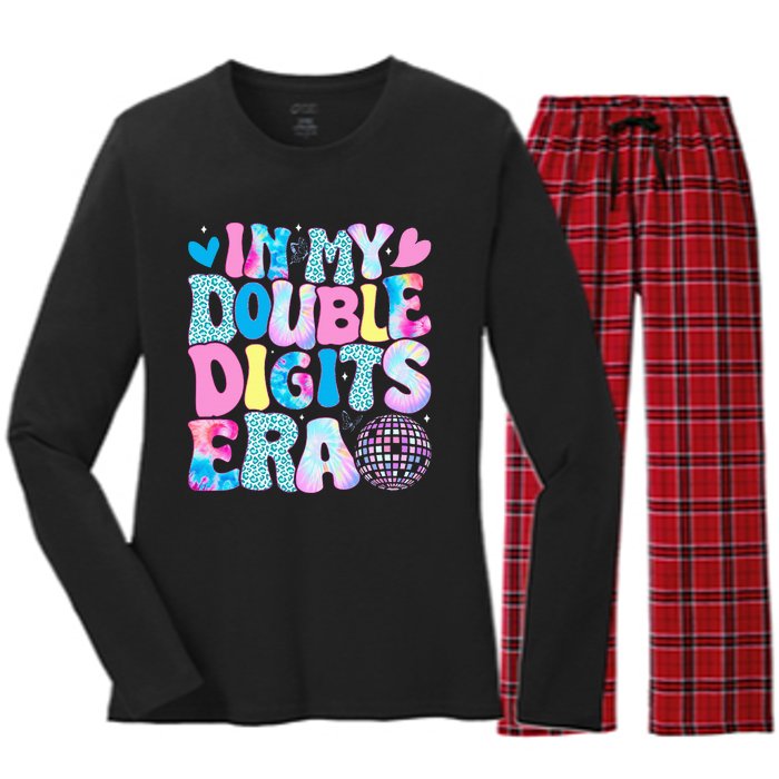 In My Double Digits Era Retro 10 Year Old 10th Birthday Girl Women's Long Sleeve Flannel Pajama Set 