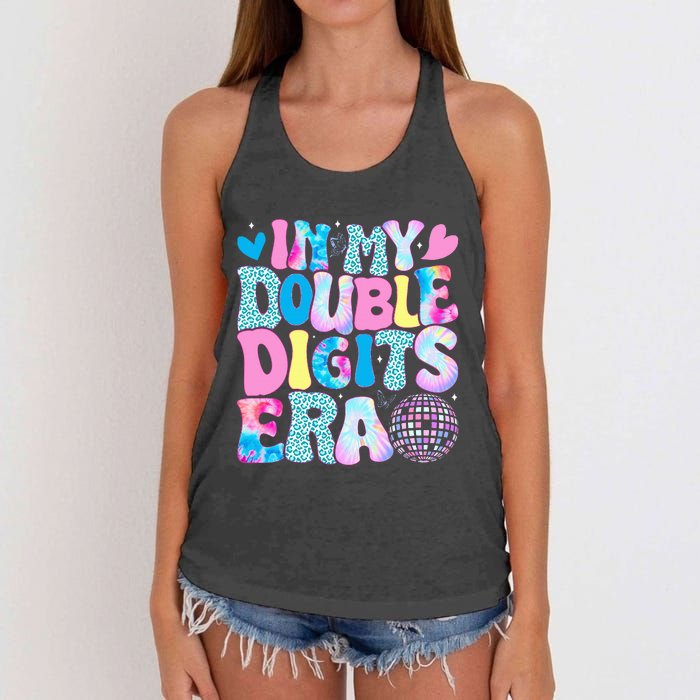 In My Double Digits Era Retro 10 Year Old 10th Birthday Girl Women's Knotted Racerback Tank