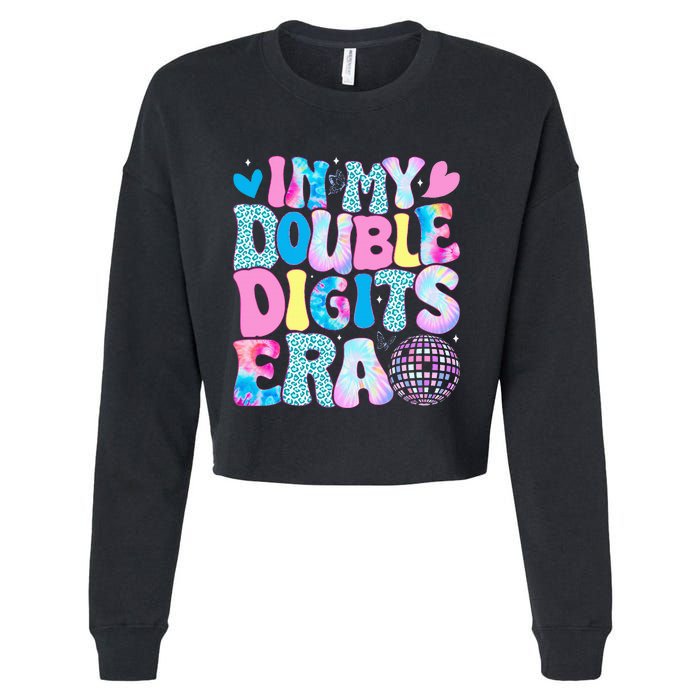 In My Double Digits Era Retro 10 Year Old 10th Birthday Girl Cropped Pullover Crew