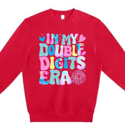 In My Double Digits Era Retro 10 Year Old 10th Birthday Girl Premium Crewneck Sweatshirt