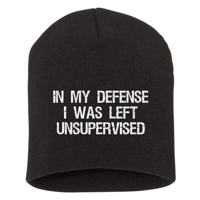 In My Defense I Was Left Unsupervised Funny Trouble Maker Short Acrylic Beanie