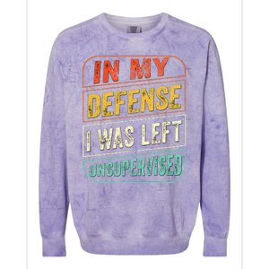 In My Defense I Was Left Unsupervised Funny Dad Joke Colorblast Crewneck Sweatshirt