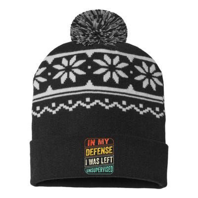 In My Defense I Was Left Unsupervised Funny Dad Joke USA-Made Snowflake Beanie