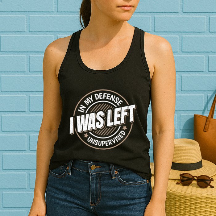 In My Defense I Was Left Unsupervised Funny Saying Graphic Womens Tank Top