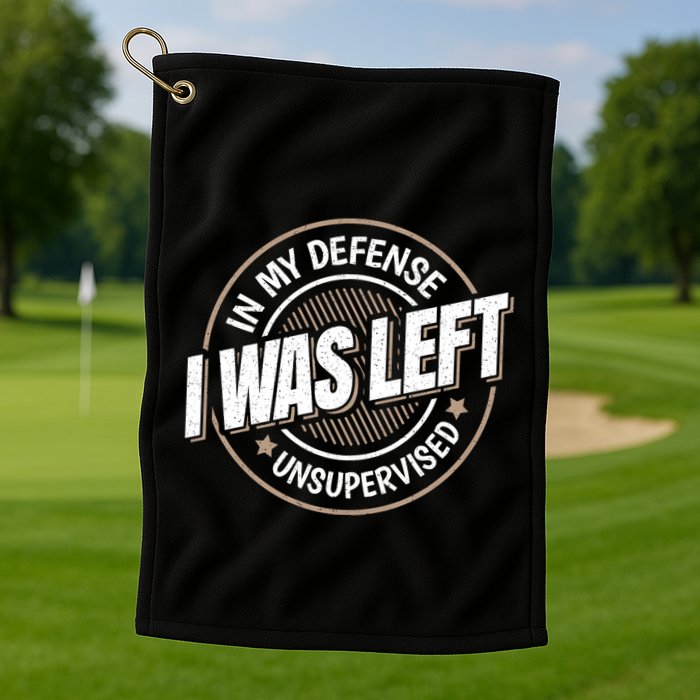 In My Defense I Was Left Unsupervised Funny Saying Graphic Golf Towel