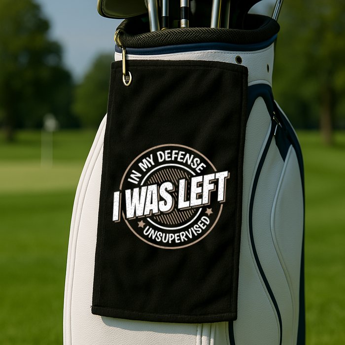 In My Defense I Was Left Unsupervised Funny Saying Graphic Golf Towel