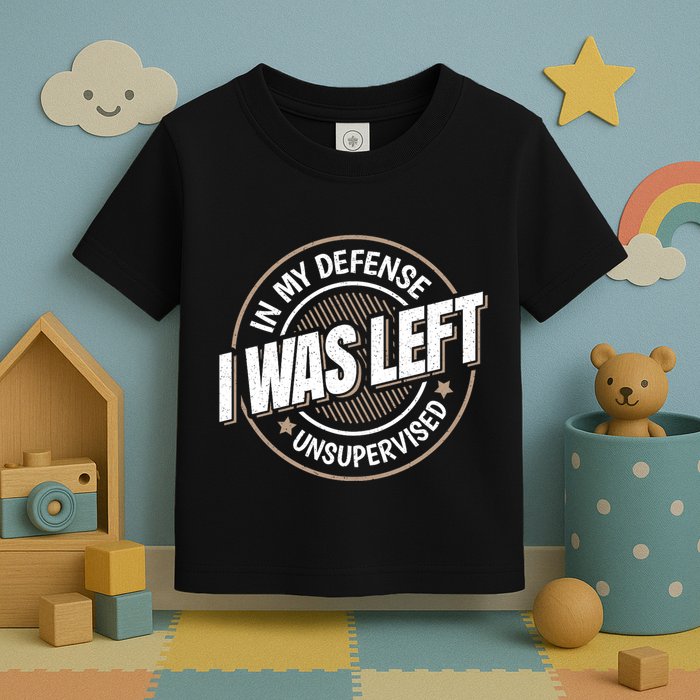 In My Defense I Was Left Unsupervised Funny Saying Graphic Toddler T-Shirt