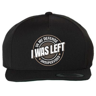In My Defense I Was Left Unsupervised Funny Saying Graphic Wool Snapback Cap