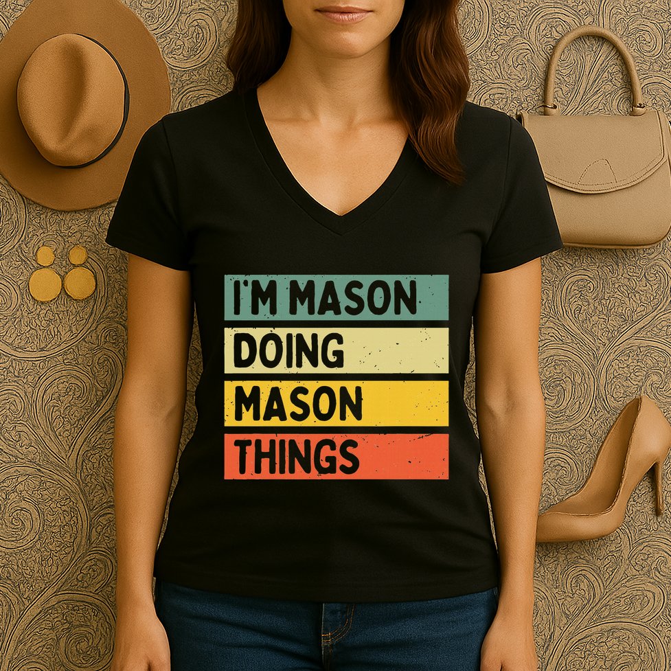 IM Mason Doing Mason Things Funny Personalized Quote Women's V-Neck T-Shirt