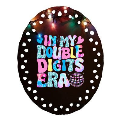 In My Double Digits Era Retro 10 Year Old 10th Birthday Ceramic Oval Ornament