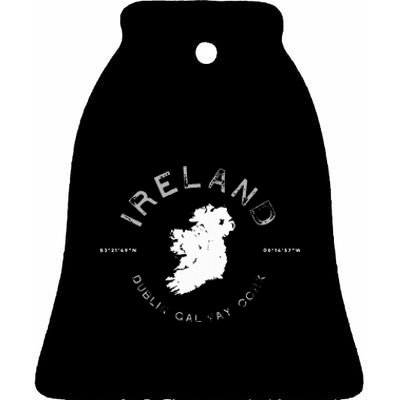 Ireland Map Dublin Galway Cork Graphic Ceramic Bell Ornament