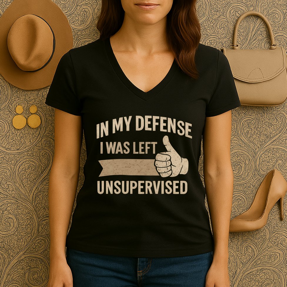 In My Defense I Was Left Unsupervised Women's V-Neck T-Shirt