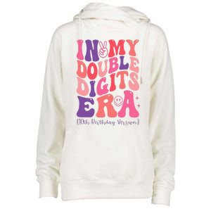 In My Double Digits Era 10th Birthday Version Groovy Retro Womens Funnel Neck Pullover Hood