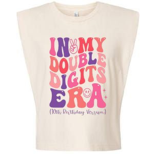 In My Double Digits Era 10th Birthday Version Groovy Retro Garment-Dyed Women's Muscle Tee