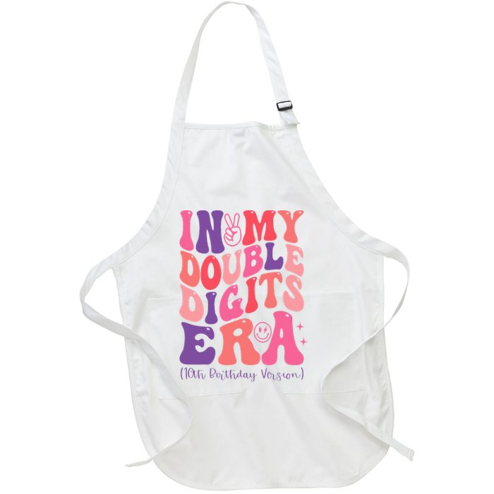 In My Double Digits Era 10th Birthday Version Groovy Retro Full-Length Apron With Pockets