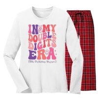 In My Double Digits Era 10th Birthday Version Groovy Retro Women's Long Sleeve Flannel Pajama Set 