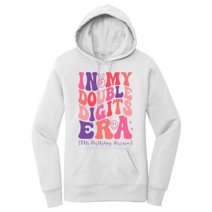 In My Double Digits Era 10th Birthday Version Groovy Retro Women's Pullover Hoodie