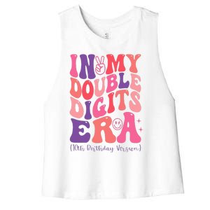 In My Double Digits Era 10th Birthday Version Groovy Retro Women's Racerback Cropped Tank