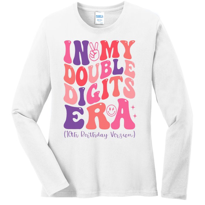 In My Double Digits Era 10th Birthday Version Groovy Retro Ladies Long Sleeve Shirt