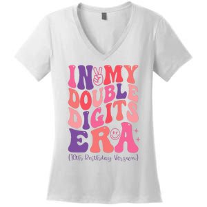 In My Double Digits Era 10th Birthday Version Groovy Retro Women's V-Neck T-Shirt